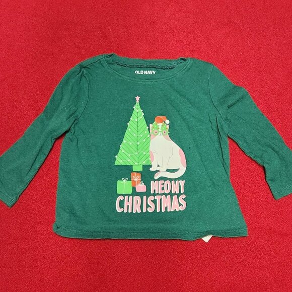Old Navy Other - Old Navy Green Christ,as T-Shirt - Meowy Christmas - Size 12-18M